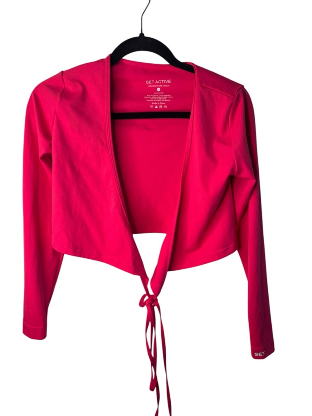 SET Active Hot Pink Cropped Tie-Front Wrap Top Medium